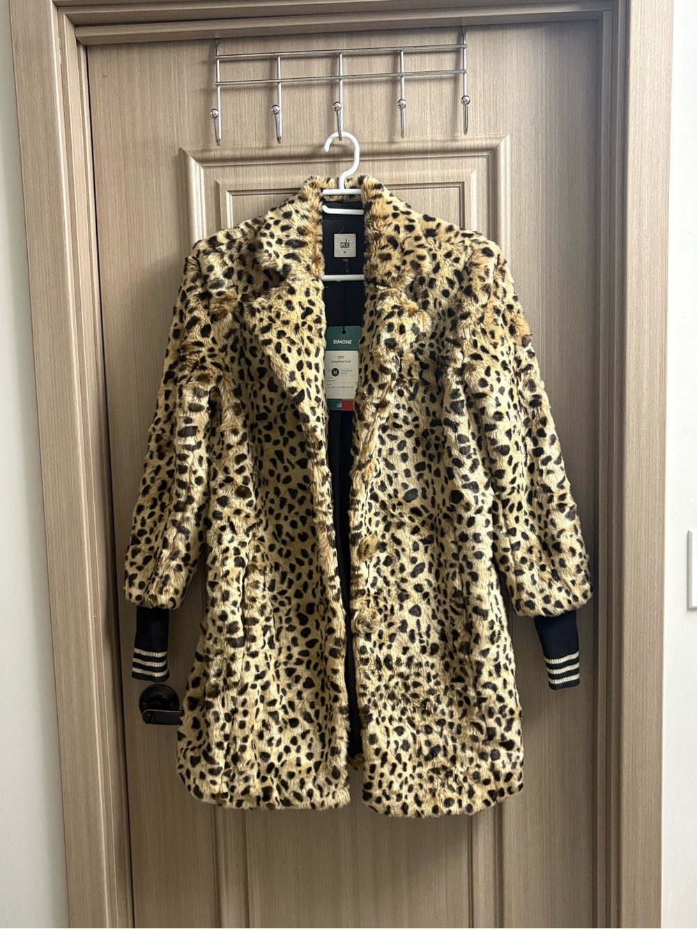 CAbi Leopard-Print Teddy Jacket in Tan and Black
